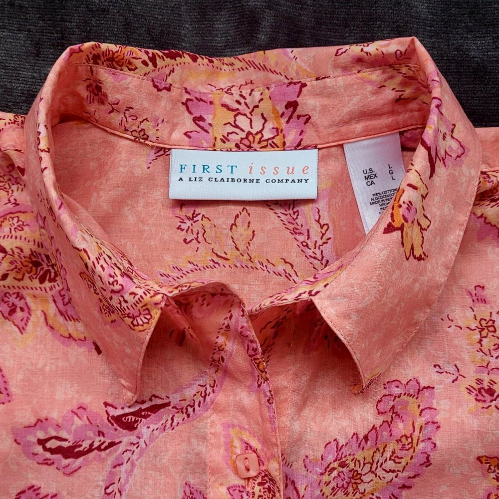 First Issue Women's Light Pink Coral Fitted Shirt, Luxurious 100% Cotton, Large, - Picture 4 of 13